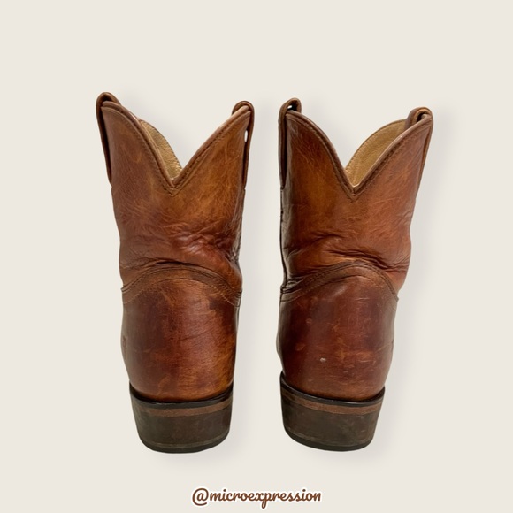 Frye Billy Short Pull On Cognac Brown Leather Southern Boho Cowboy Ankle Boot - Picture 11 of 14